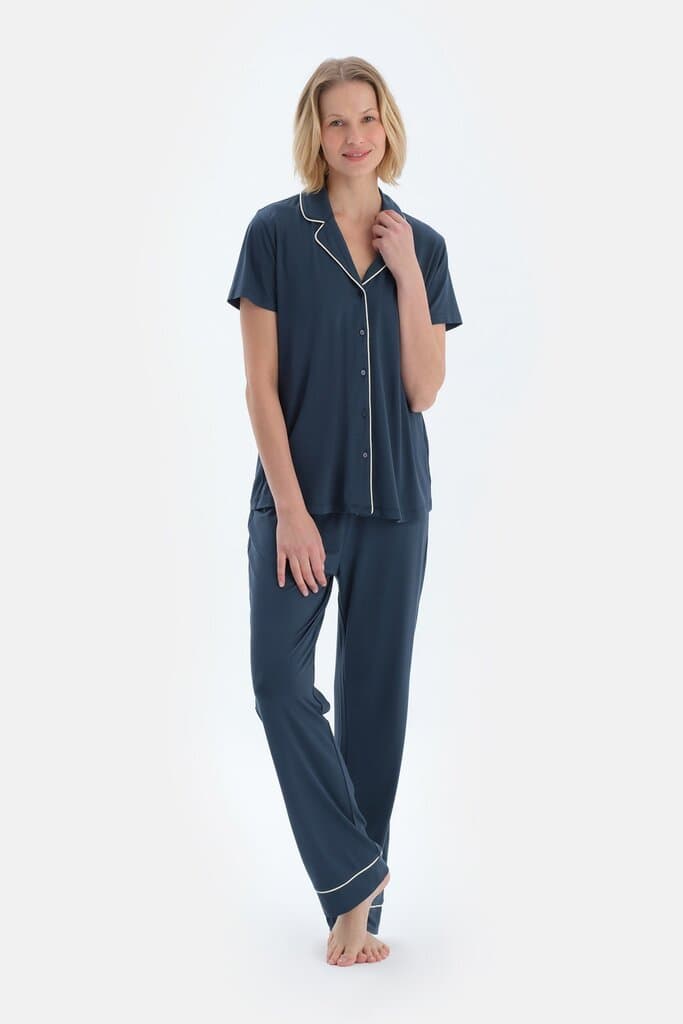 Dagi Navy Blue Short-Sleeve Basic Pajama Set