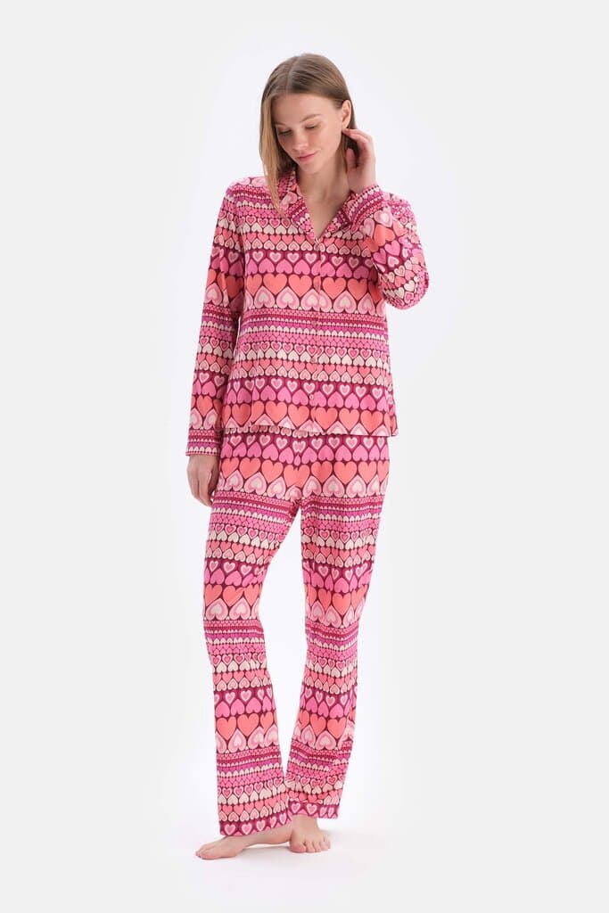 Dagi Multicolor Heart Print Pajama Set