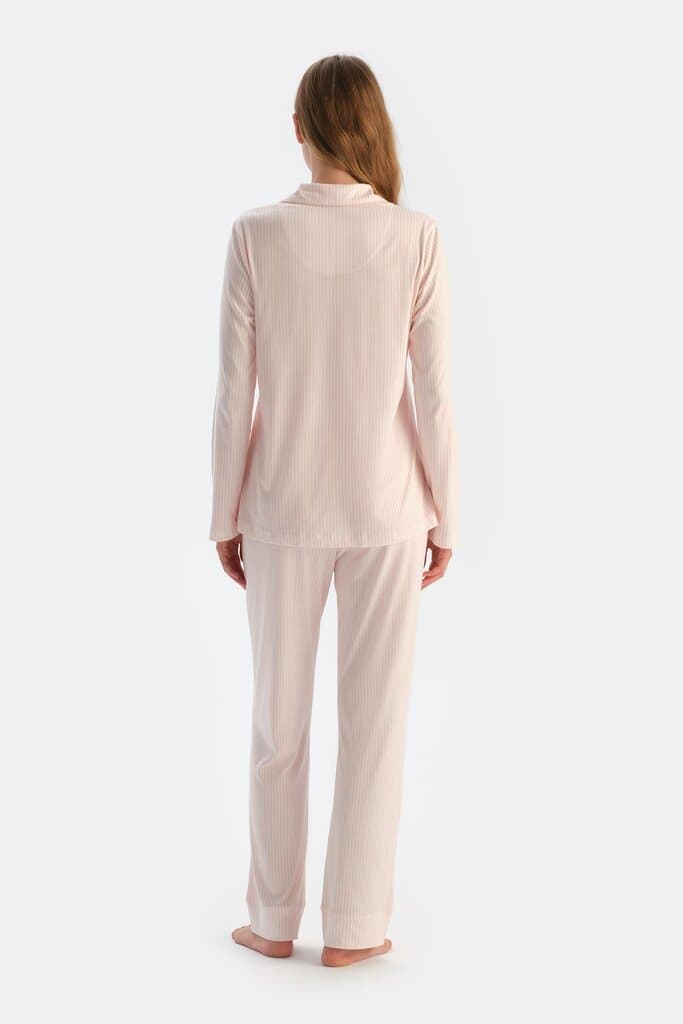 Dagi Light Pink Striped Cotton Modal Pajama Set 2