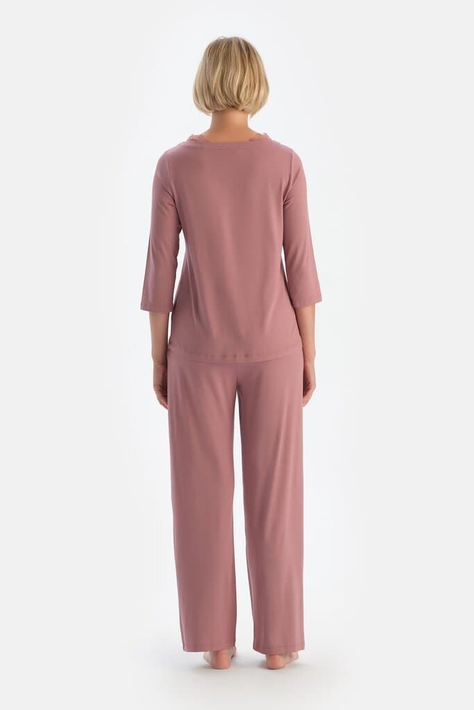 Dagi Rose Print Boat Neck Lace Detail Pajama Set 2