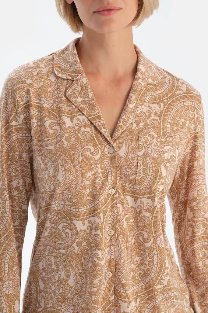 Dagi Light Pink Modal Pajama Set with Shawl Pattern 5