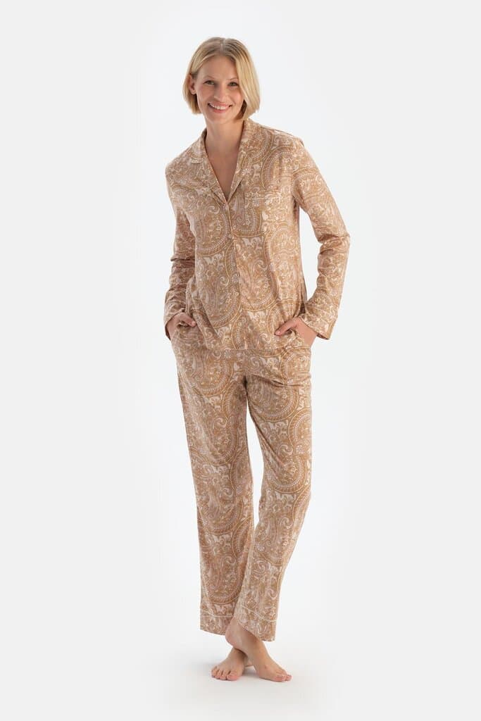 Dagi Light Pink Modal Pajama Set with Shawl Pattern