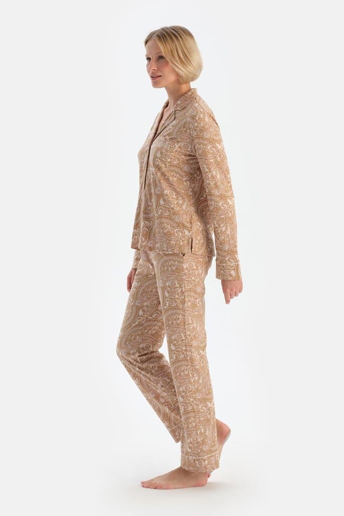 Dagi Light Pink Modal Pajama Set with Shawl Pattern 3