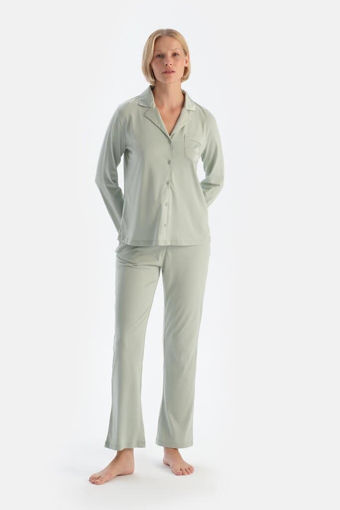Dagi Mint Green Modal Pajama Set with Satin Trim
