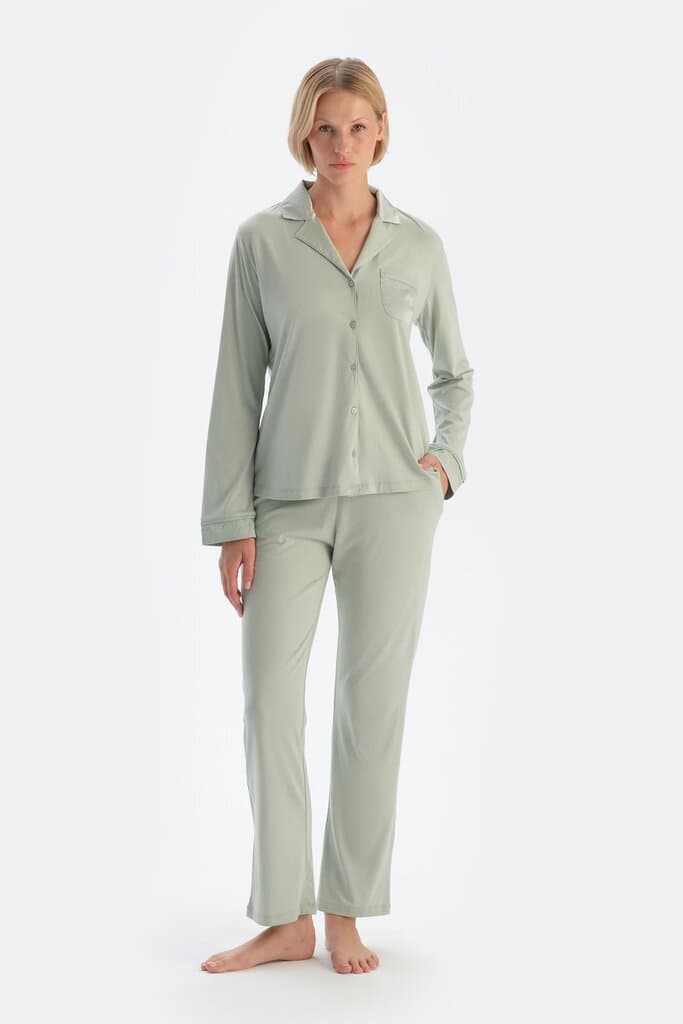 Dagi Mint Green Modal Pajama Set with Satin Trim 4