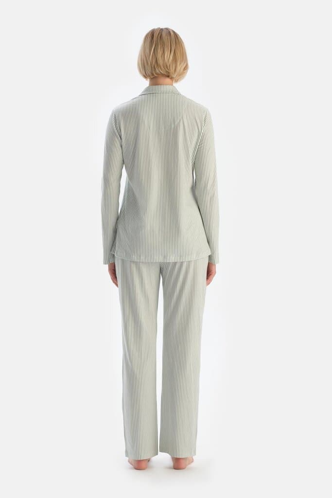 Dagi Turquoise Striped Embroidered Cotton Pajama Set 2