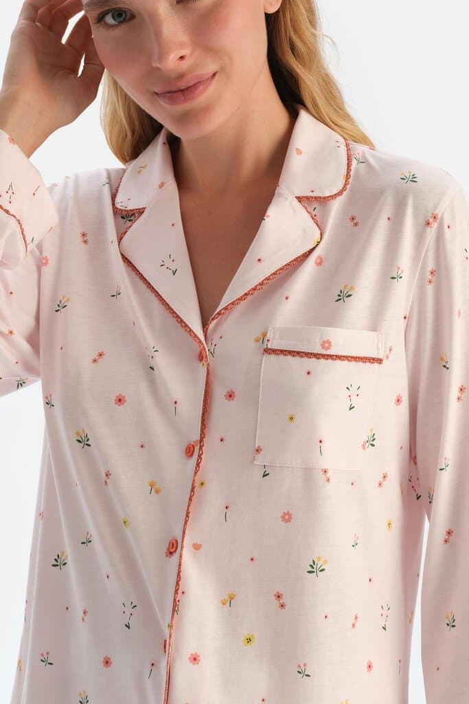 Dagi Off-White Printed Shirt and Pants Pajama Set 5