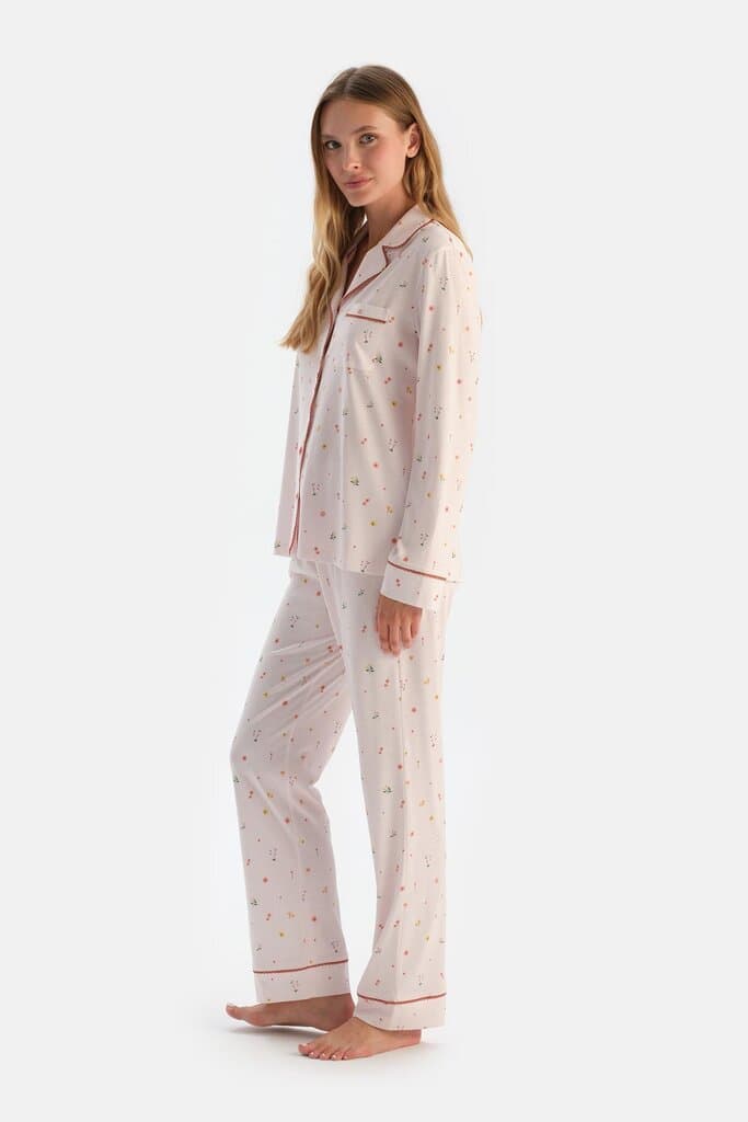Dagi Off-White Printed Shirt and Pants Pajama Set 3