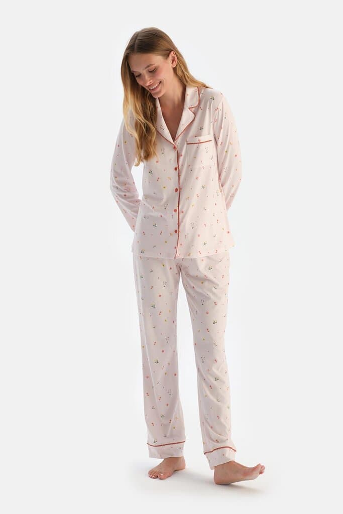 Dagi Off-White Printed Shirt and Pants Pajama Set 4