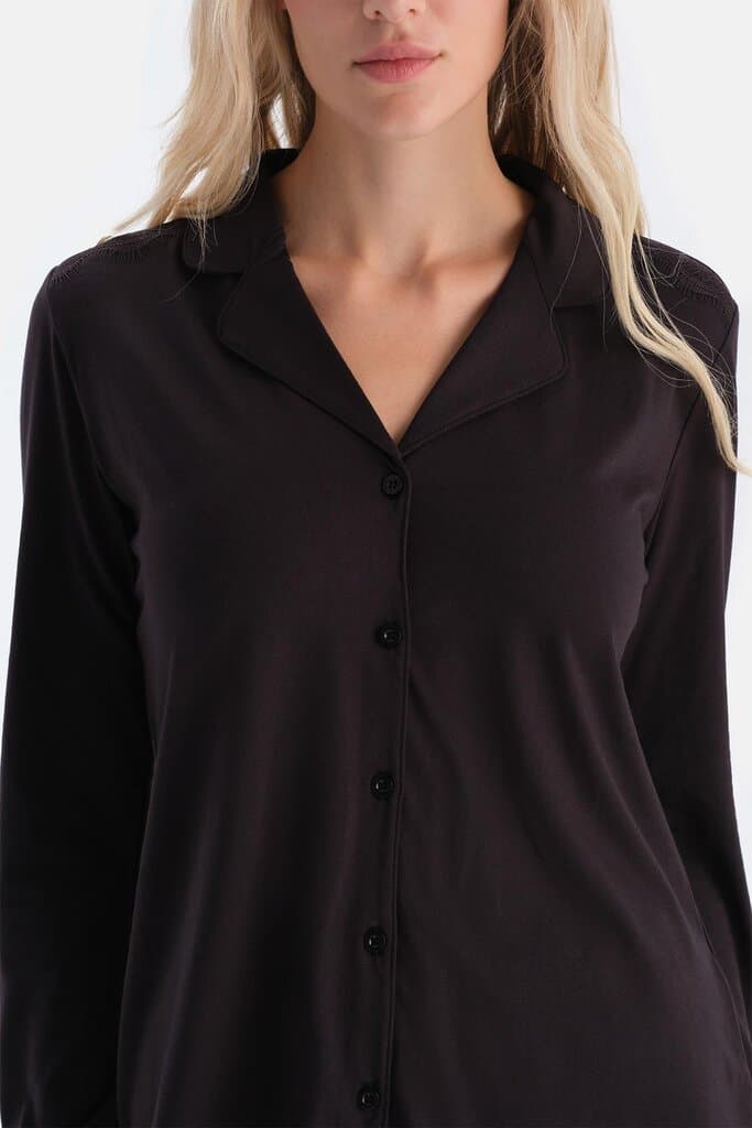 Dagi Dark Coffee Lace Detail Pajama Set 5