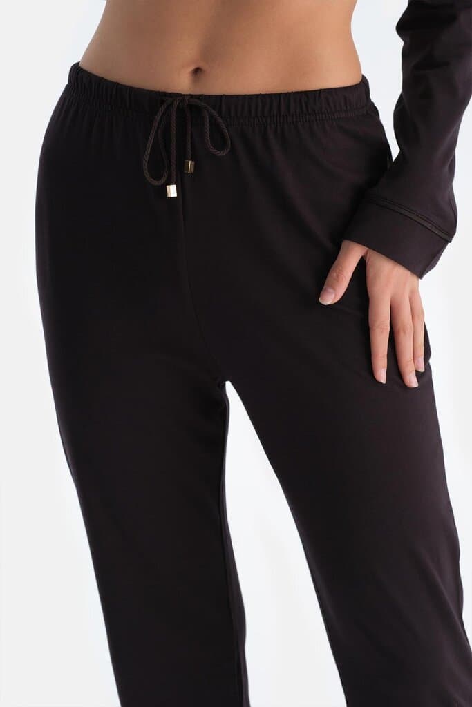 Dagi Dark Coffee Lace Detail Pajama Set 6