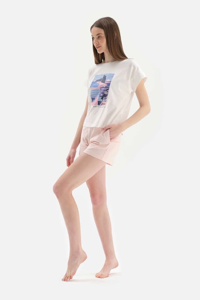 Dagi White Cotton Pajama Set with Bicycle Print 3