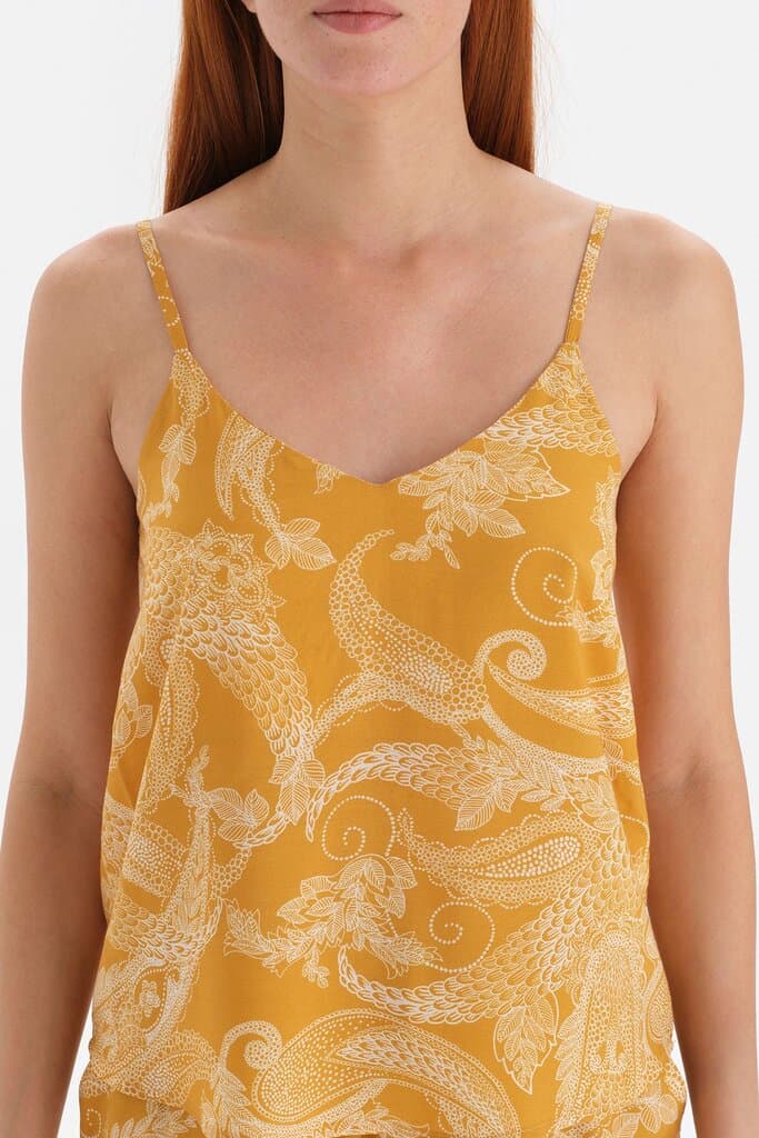 Dagi Mustard Print Viscose Pajama Set with Straps 5