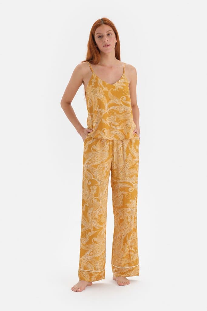 Dagi Mustard Print Viscose Pajama Set with Straps 6