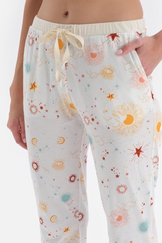 Dagi Women's Short-Sleeve Cotton Pajama Set with a Broken White Pattern 4