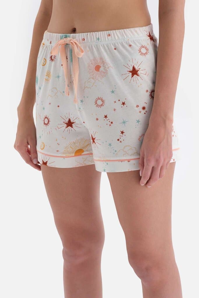 Dagi Broken White Cotton Shorts Pajama Set with Pattern 5