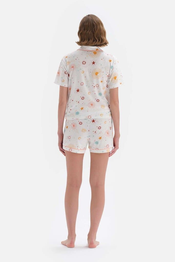 Dagi Broken White Cotton Shorts Pajama Set with Pattern 2