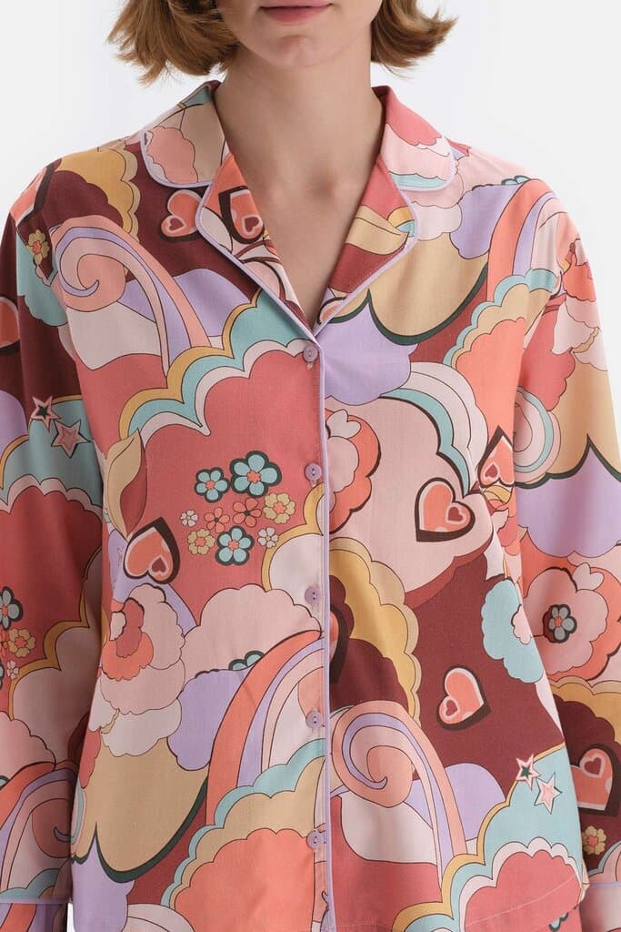 Dagi Printed Viscose Pajama Set with Mixed Pattern Shirts 4