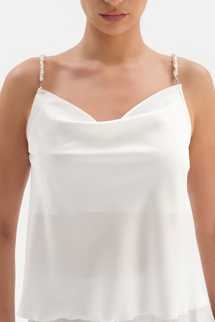 Dagi White Pearl Satin Shorts Pyjama Set with Straps 6