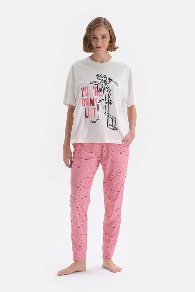 Dagi Women's White Short Sleeve Panther Licensed Cotton Pajama Set 6