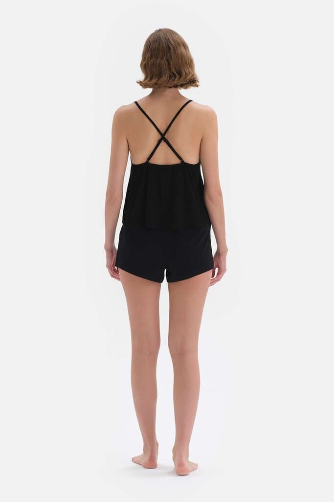 Dagi Black Cross Strap Viscose Short Pyjama Set 2