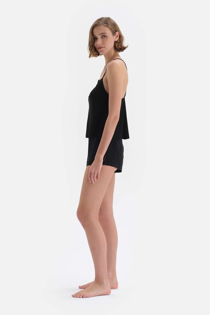 Dagi Black Cross Strap Viscose Short Pyjama Set 3