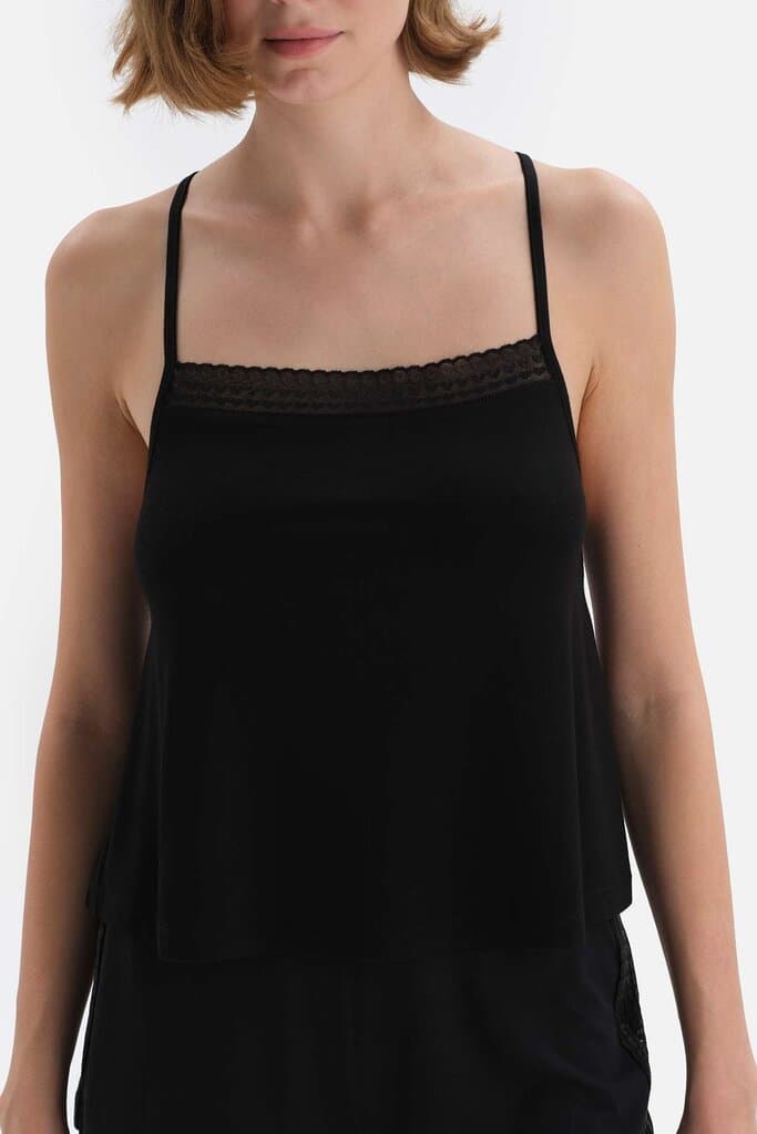 Dagi Black Cross Strap Viscose Short Pyjama Set 4