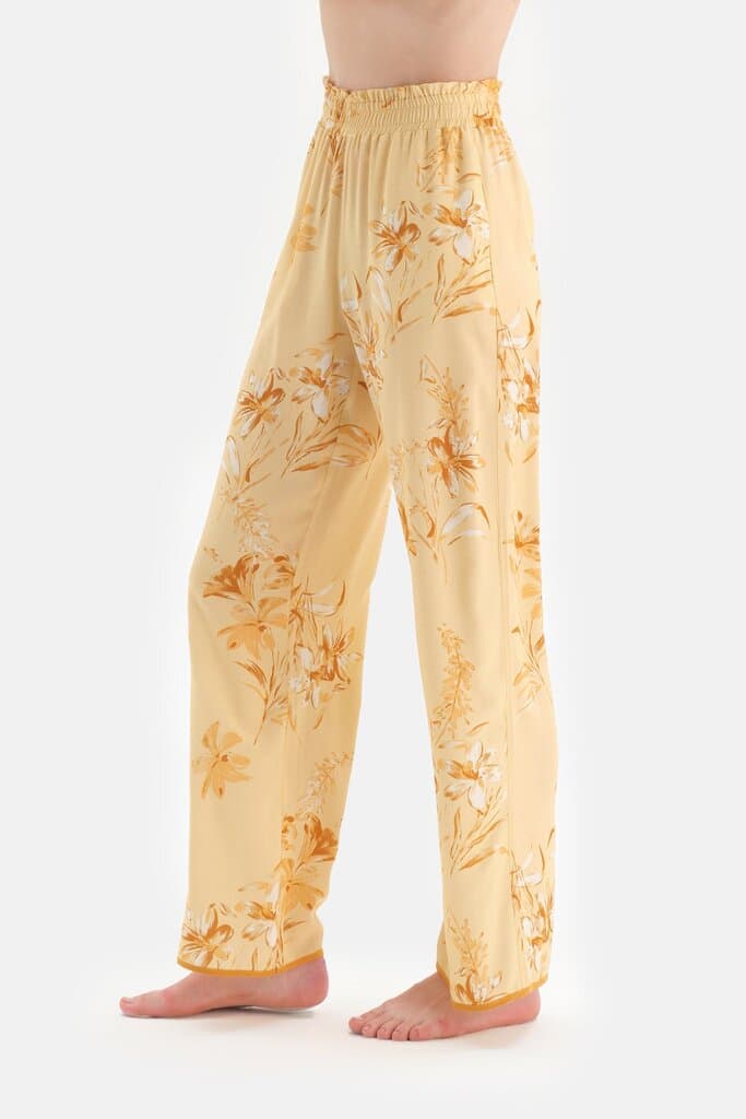 Dagi Yellow Flower Print Jacket Collar Pajama Set 6