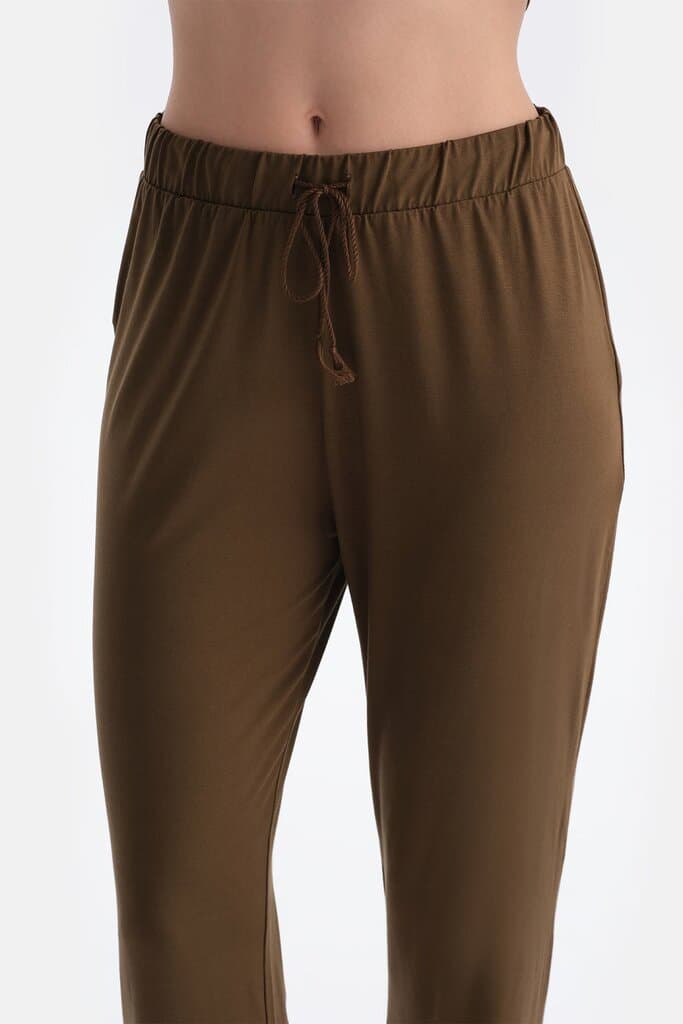 Dagi Khaki V-Neck Thin Strap Viscose Tank Top and Pants Pajama Set 6