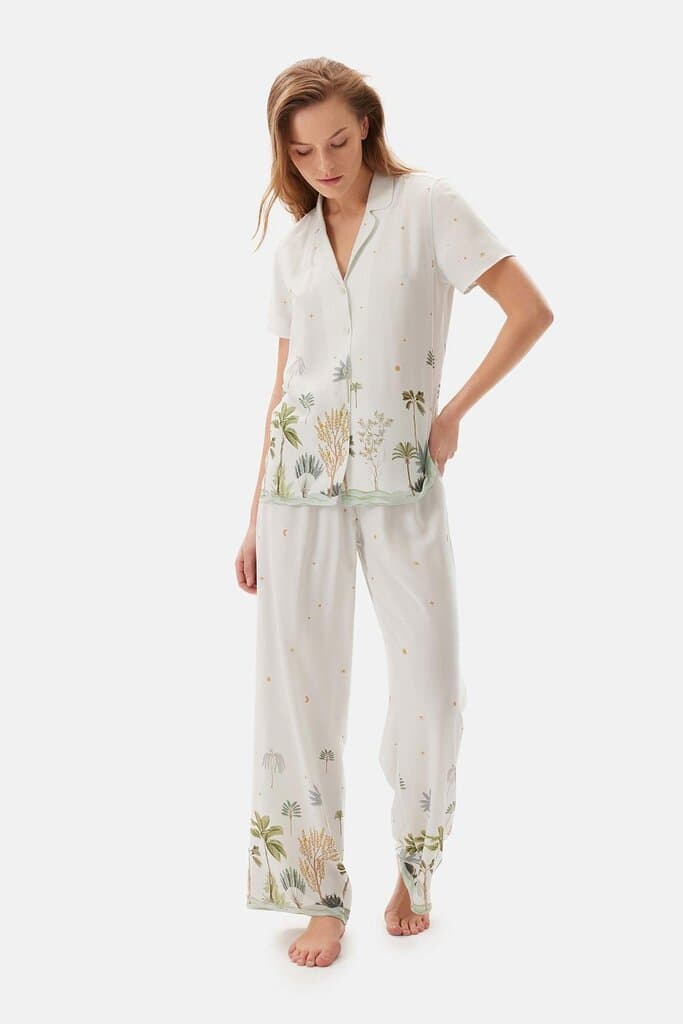 Dagi Aqua Green Water Print Woven Viscose Pajama Bottoms