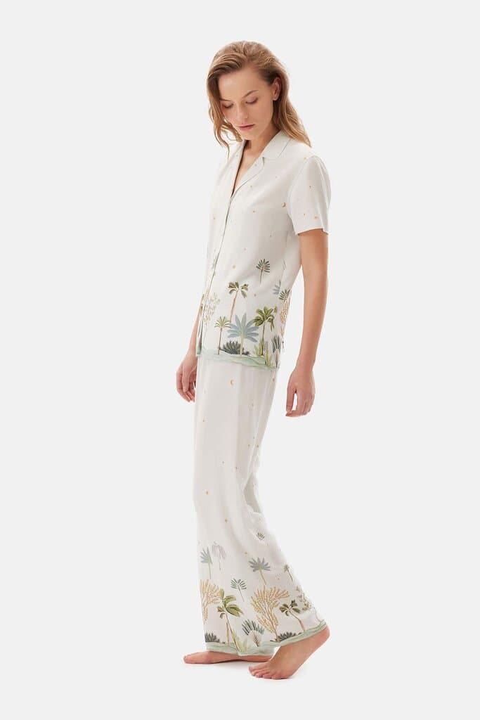 Dagi Aqua Green Water Print Woven Viscose Pajama Bottoms 4