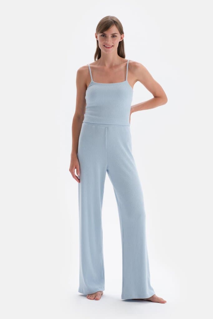 Dagi Blue Wide Leg Knit Pajama Bottoms 5