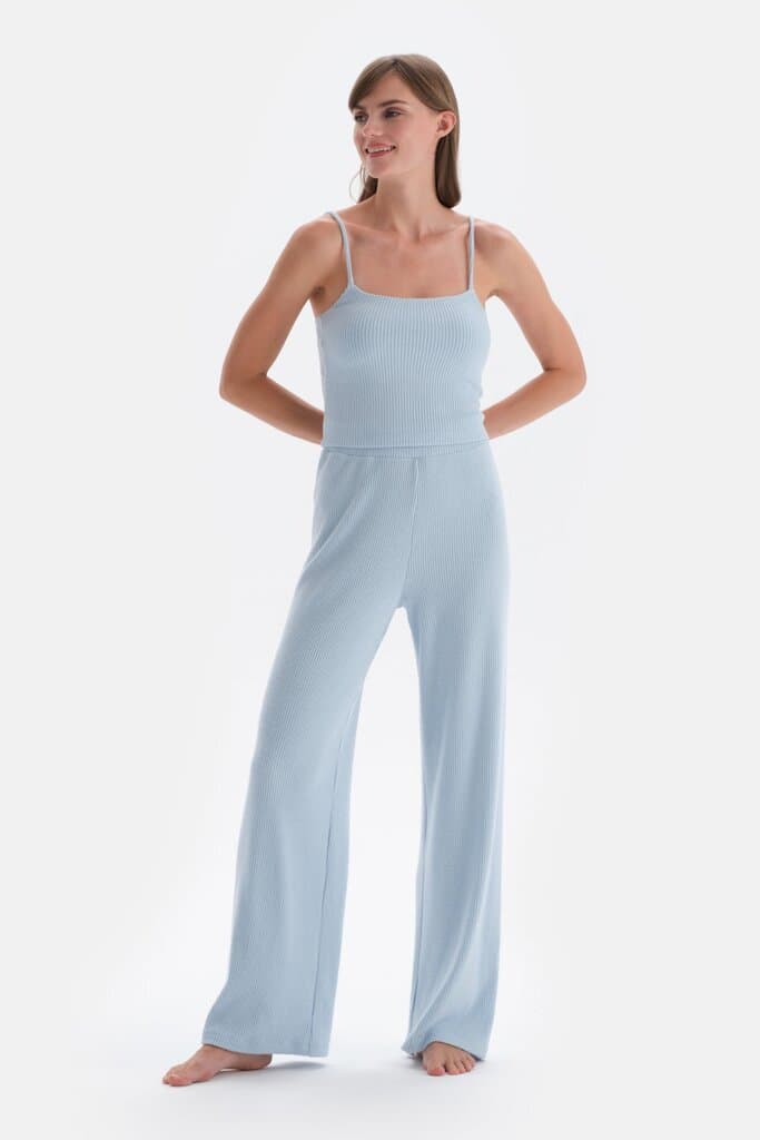 Dagi Blue Wide Leg Knit Pajama Bottoms