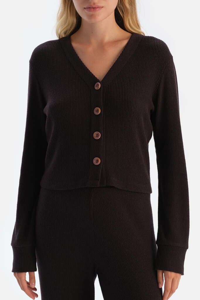 Dagi Dark Brown Casual Buttoned Cardigan 5