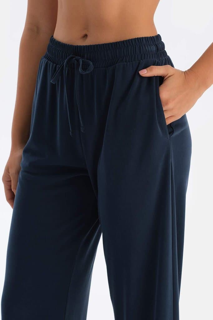 Dagi Navy Blue Cupro Trousers with Pockets 6