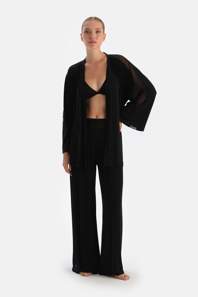 Dagi Black Trousers with Lace Detail on the Side