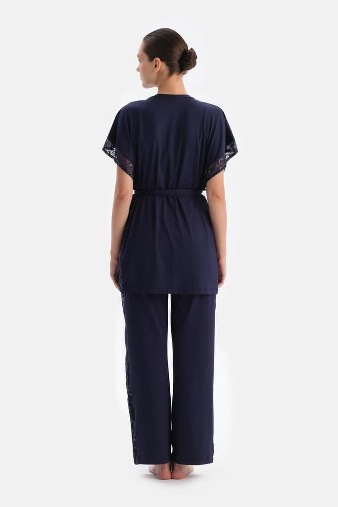 Dagi Navy Blue Pants with Lace Detail 2
