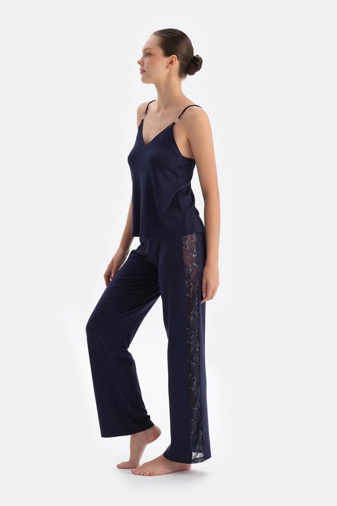 Dagi Navy Blue Pants with Lace Detail 3