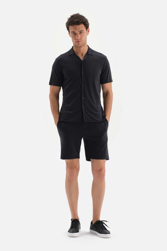 Dagi Navy Blue Cupra Short Sleeve Modal Shirt 6