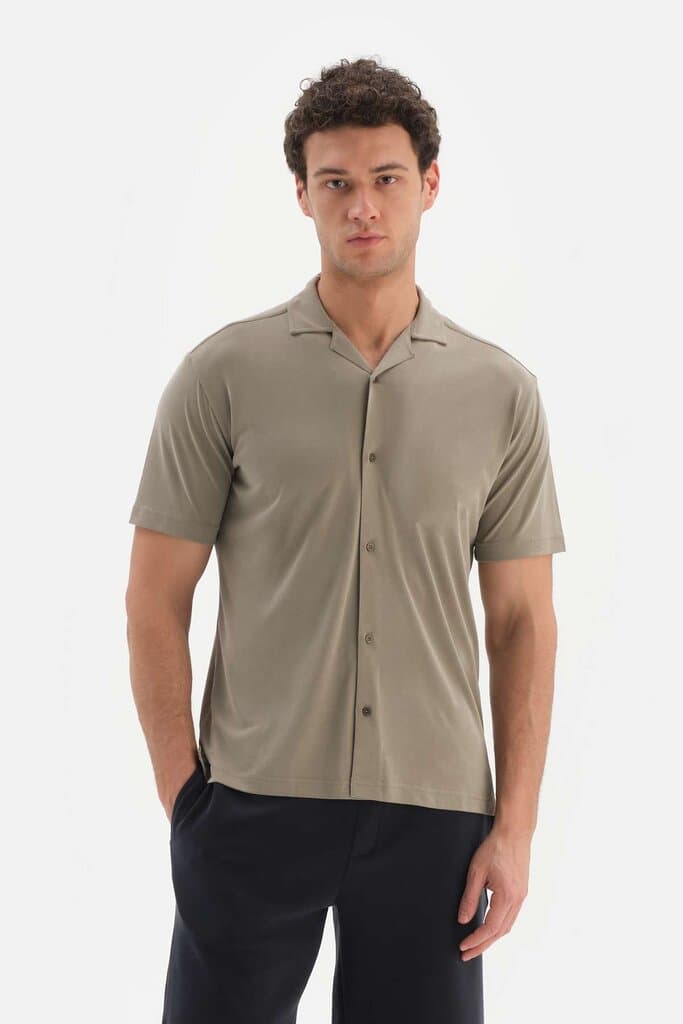 Dagi Khaki Modal Short Sleeve Cupra Shirt
