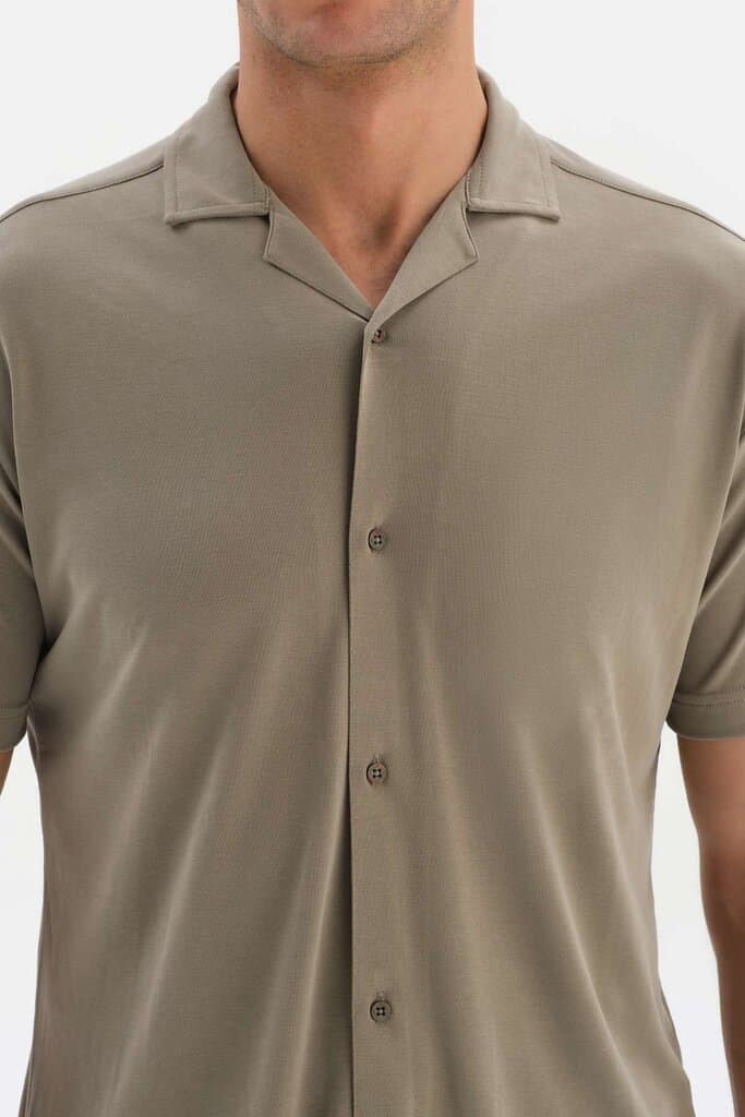 Dagi Khaki Modal Short Sleeve Cupra Shirt 4