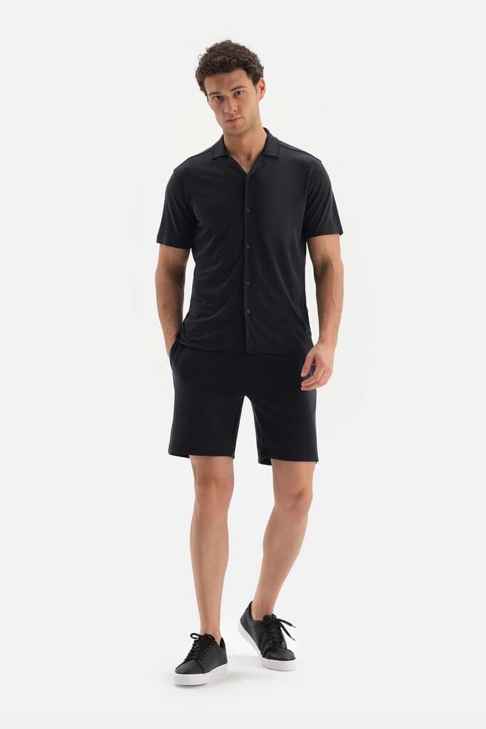 Dagi Navy Blue Cupra Short Sleeve Modal Shirt 3