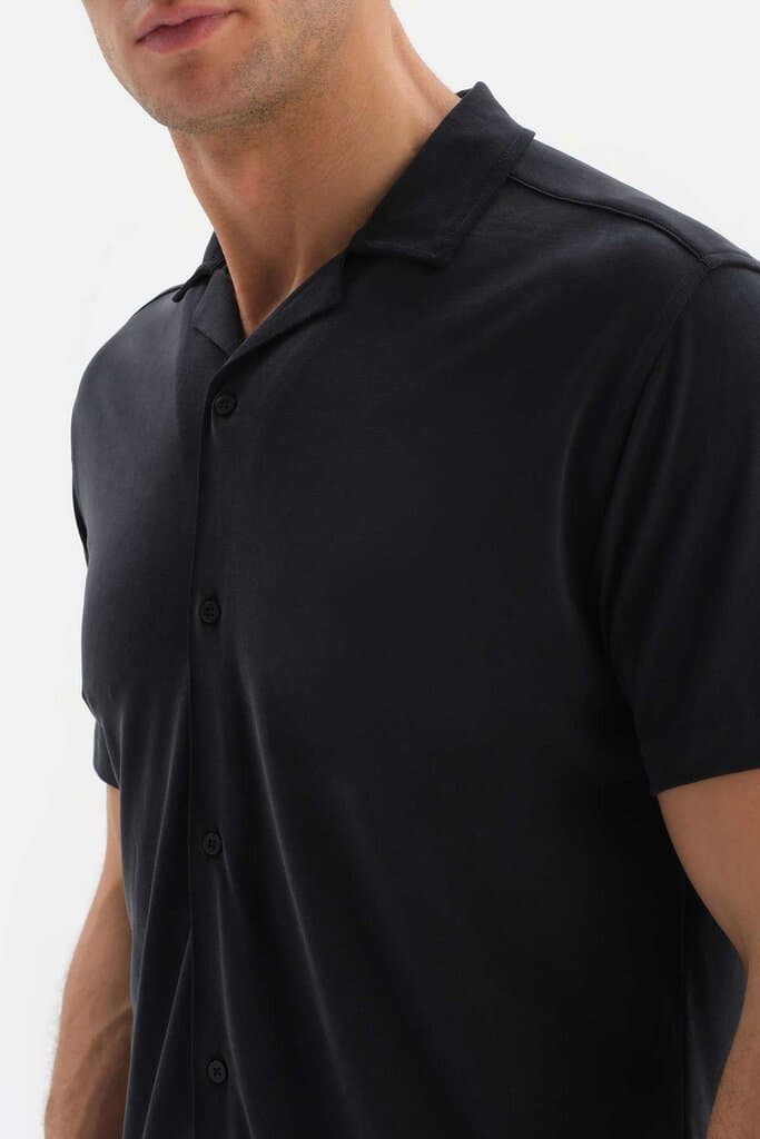 Dagi Navy Blue Cupra Short Sleeve Modal Shirt 4