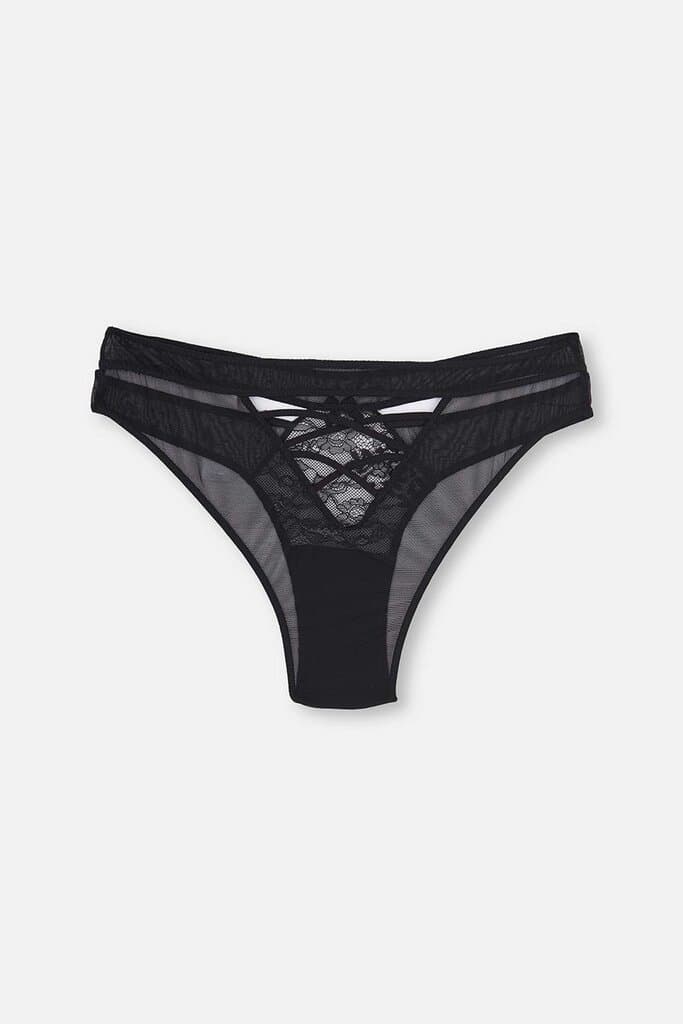 Dagi Black Brazilian Cutout Thong with String Detail 2