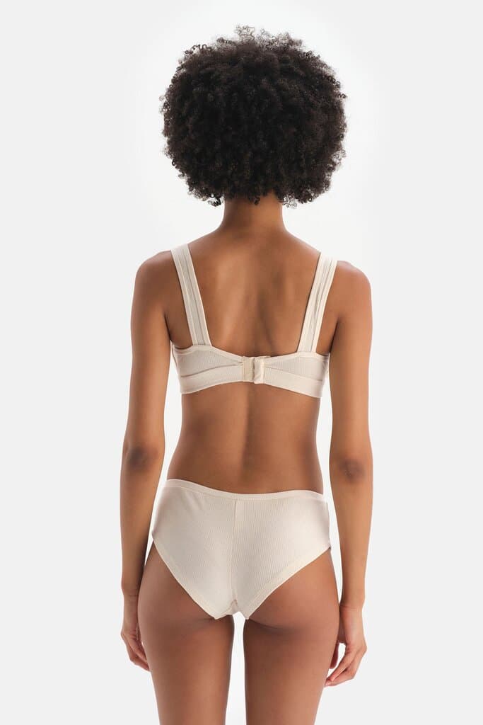 Dagi Off-White Ribbed Brazilian Brief with Button Detail 2