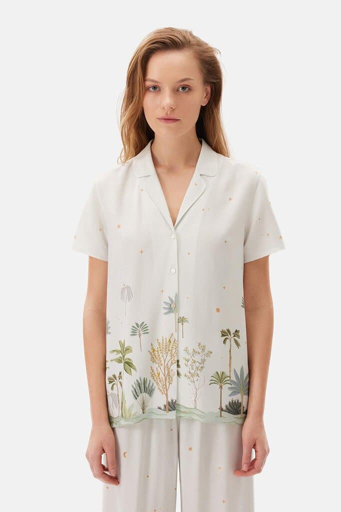 Dagi Aqua Green Water Print Viscose Shirt Pajama Top 5