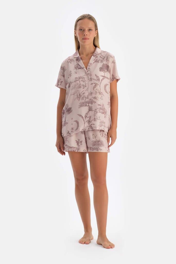 Dagi Light Pink Patterned Woven Shirt Pajama Top 4