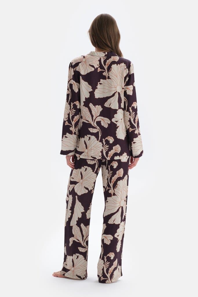 Dagi Purple Flower Print Satin Shirt Pajama Top 2