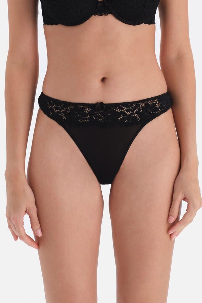 Dagi Black Lace Detail Micro Thong