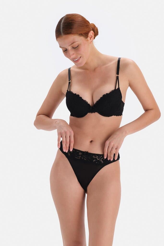 Dagi Black Lace Detail Micro Thong 4